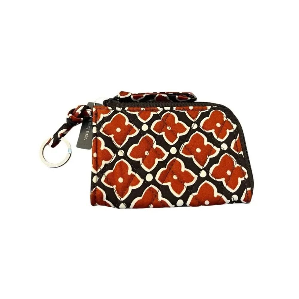 Vera Bradley Zip Card Pouch Key Ring Coin Purse Navy Burnt Orange Florets NWT
